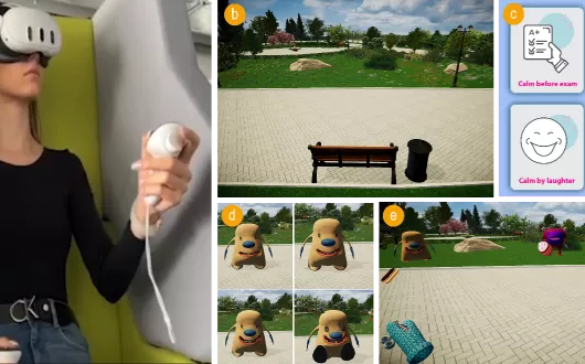 Kolaż kilku zdjęć ilustrujących aplikację VR i jej użytkownika  