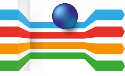 Kula odbija się od kolorowych pasów 