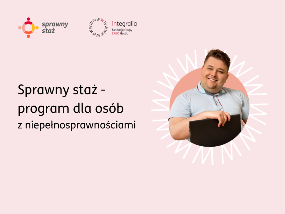 Plakat informacyjny o stażach dla osób niepełnosprawnych.