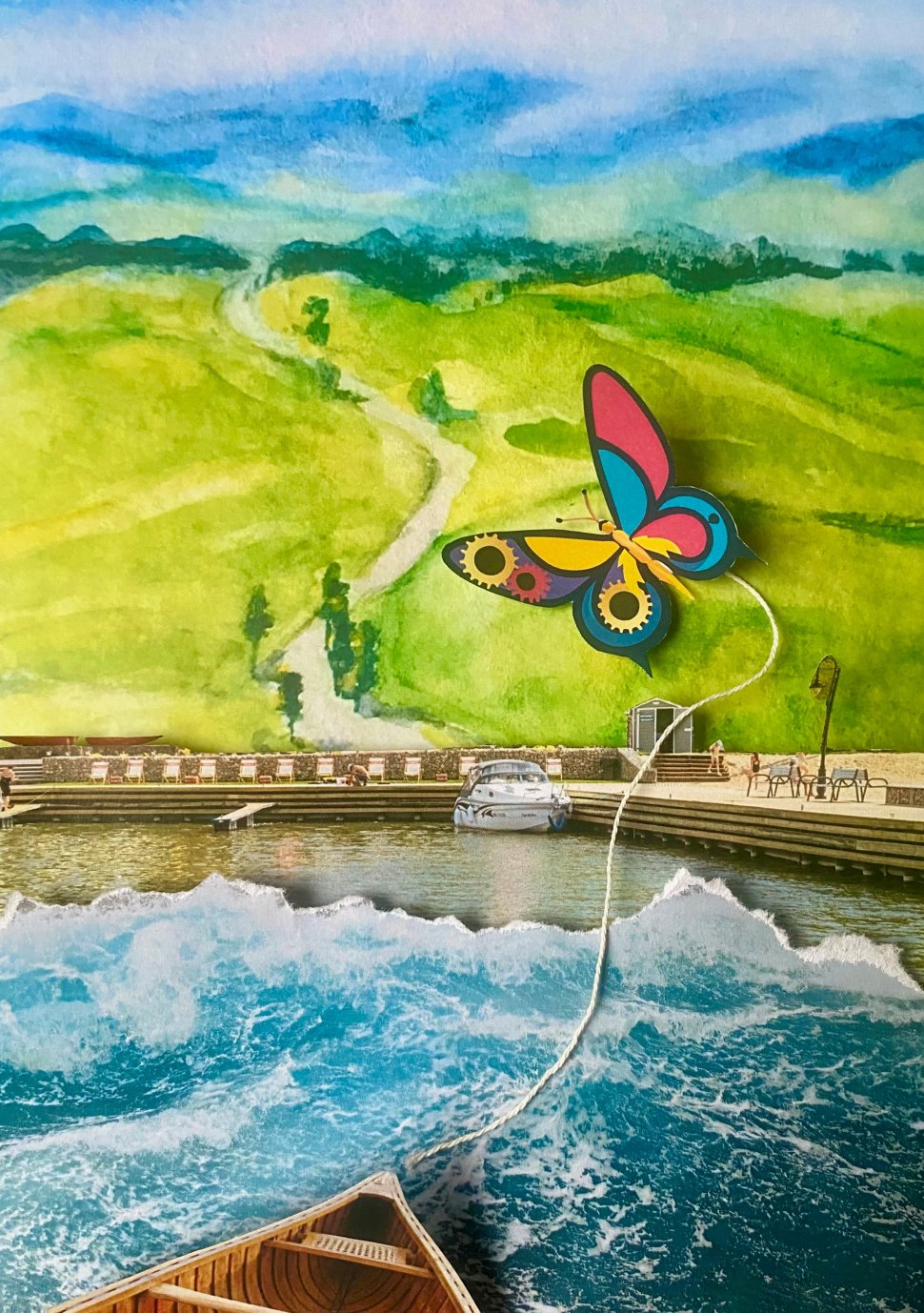 Kolaż ilustrujący zmianę nazwy BON na ASW. Łódz przybija do bezpiecznego portu.