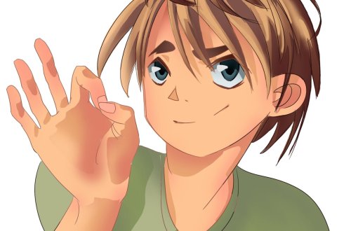 Rysunek przedstawiający chłopca pokazującego literę "o" w polskim języku migowym 